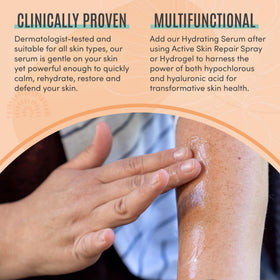 BLDG ACTIVE serum texture on hand showing lightweight absorbency and dewy finish