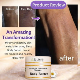 Bless International cocoa butter in bathroom setting suggesting daily moisturizing ritual