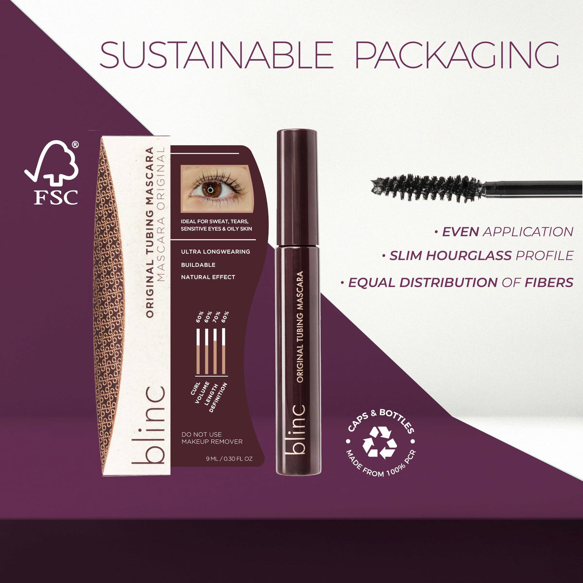 blinc tube mascara next to coin showing compact travel size benefit