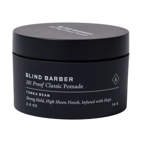 Blind Barber jar front view showing brand and high-shine result