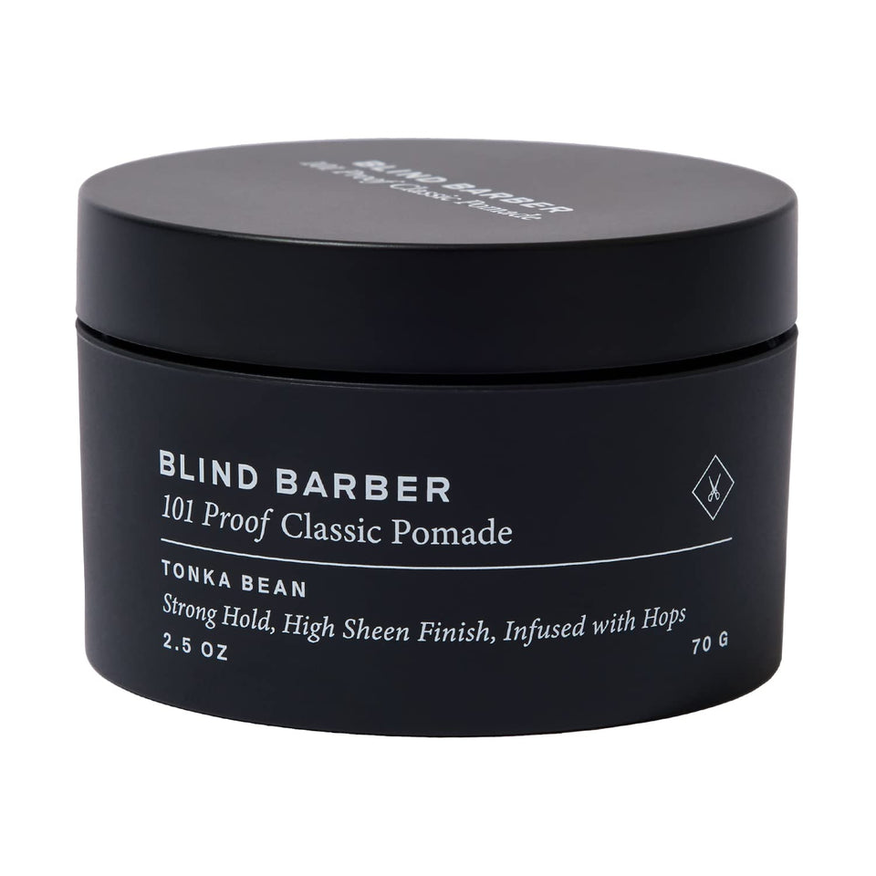 Blind Barber jar front view showing brand and high-shine result