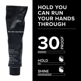 Blind Barber cream on fingers demonstrating spreadability for lightweight styling