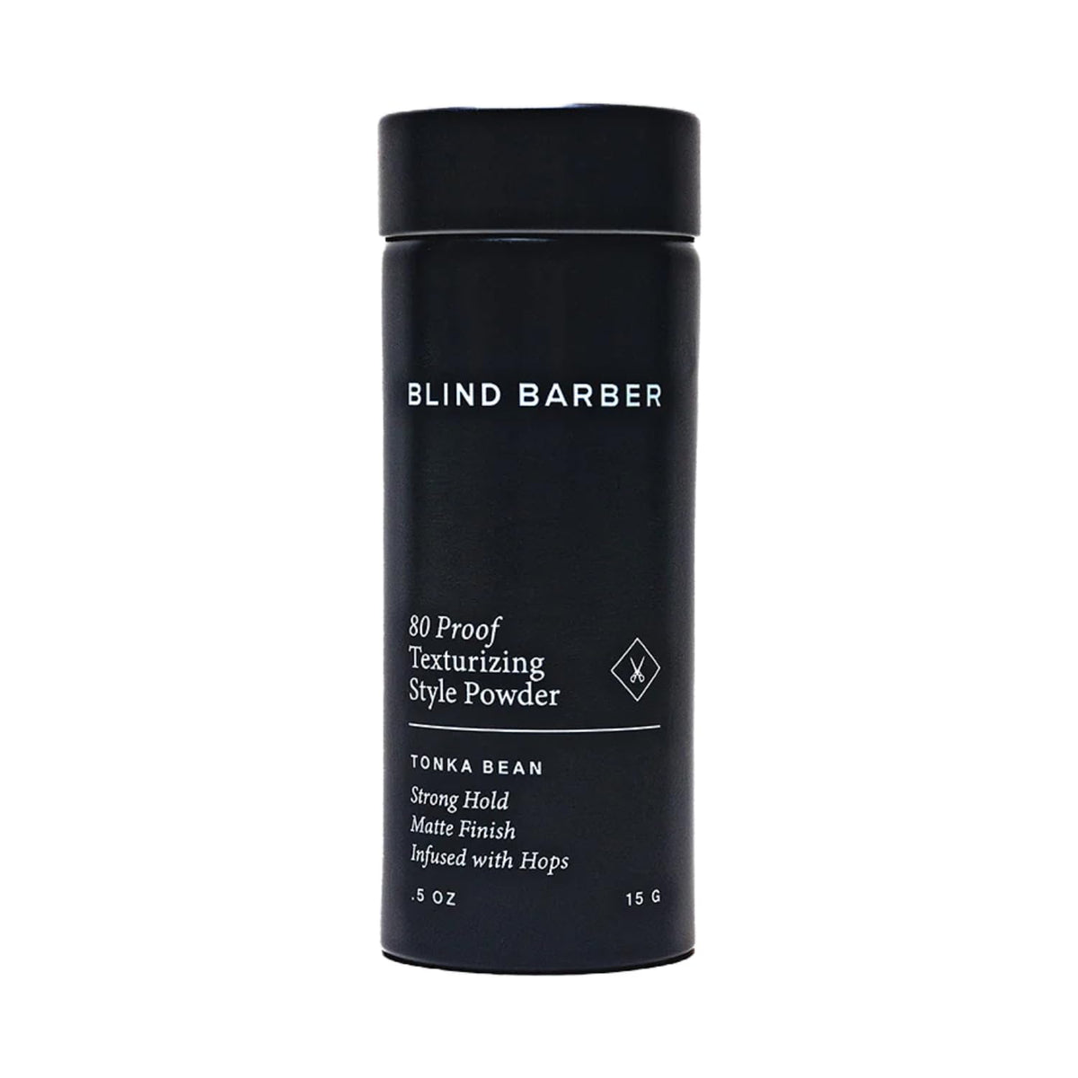 Blind Barber front jar view showing compact powder packaging and portability