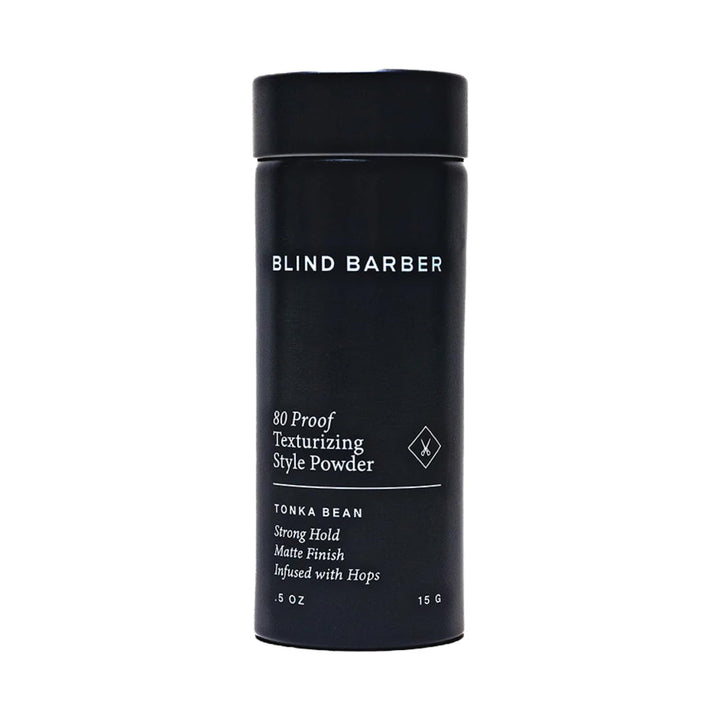 Blind Barber front jar view showing compact powder packaging and portability