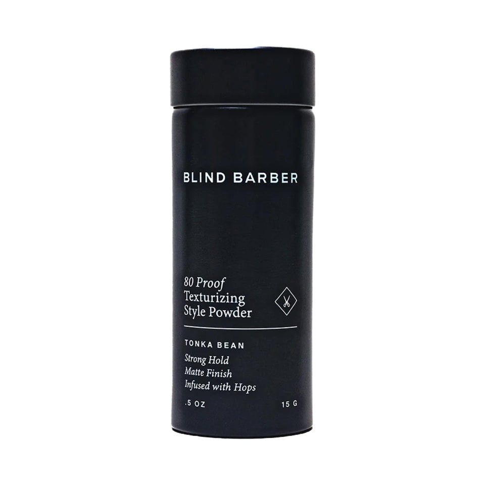 Blind Barber front jar view showing compact powder packaging and portability