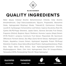 Blind Barber ingredients display with rosemary sunflower coconut showing nutrient benefit