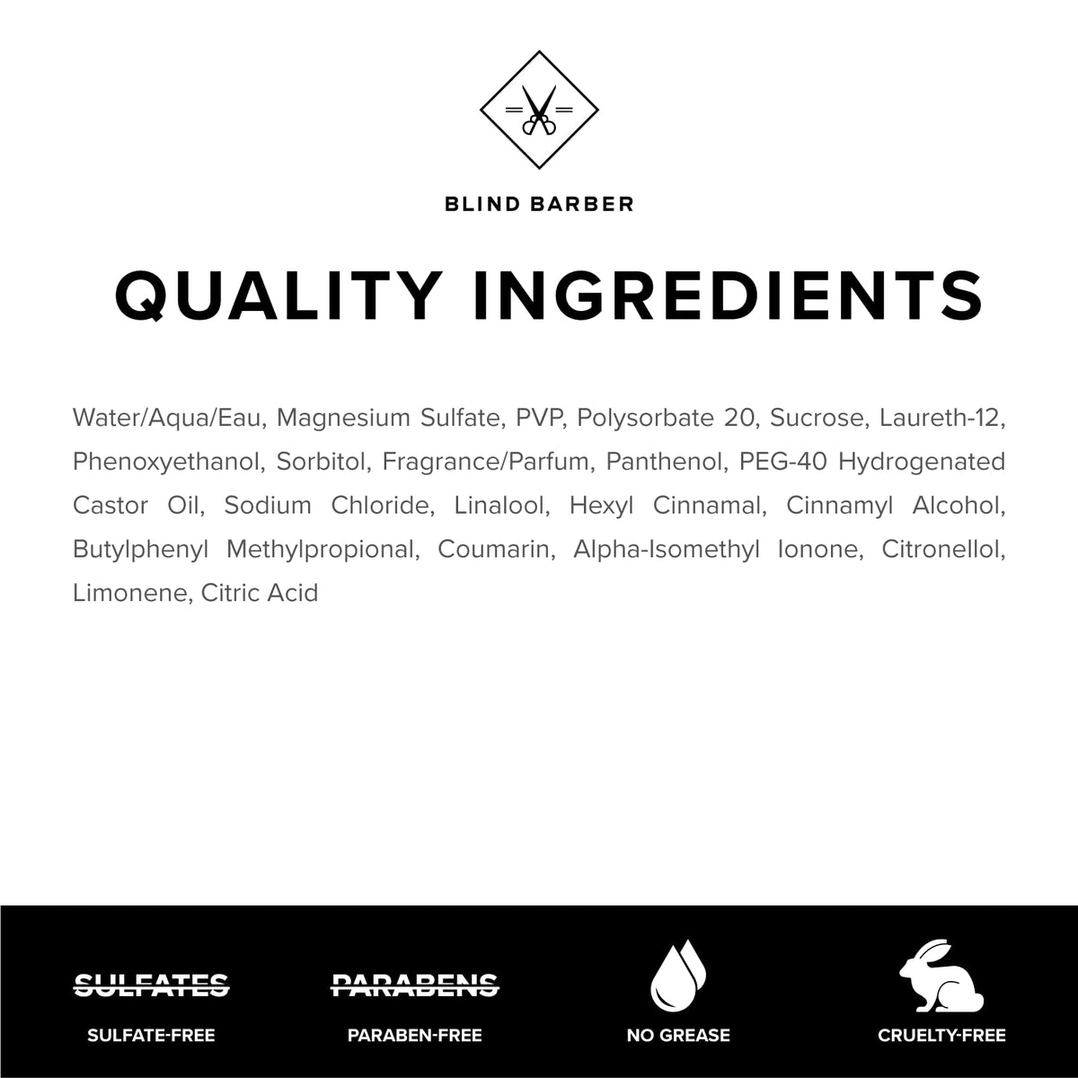 Blind Barber ingredients focus on hops illustrating conditioning and oil control
