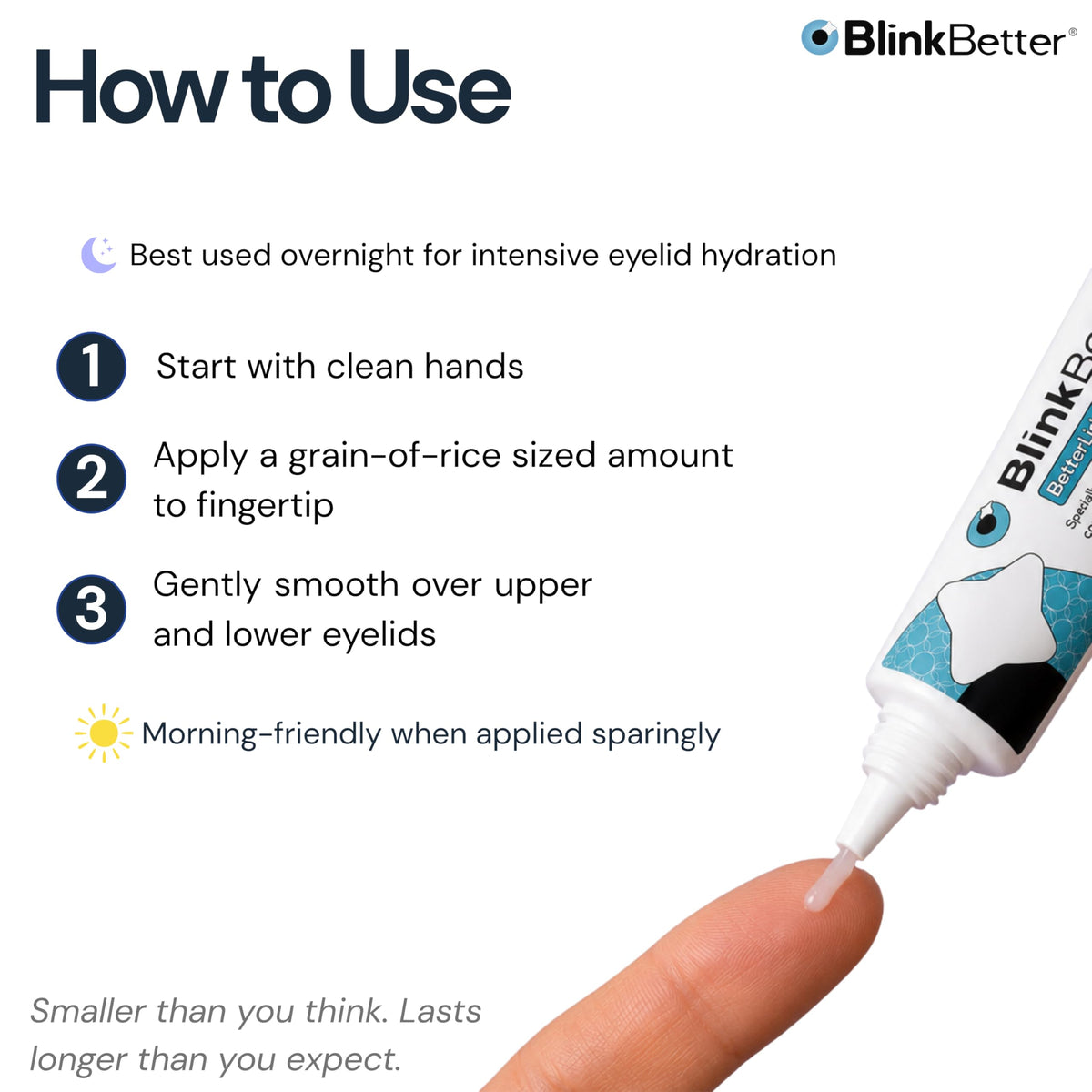 BlinkBetter on a bathroom shelf in a tidy routine scene suggesting daily eyelid care