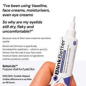 BlinkBetter oat extract close-up highlighting colloidal oatmeal, calming ingredient
