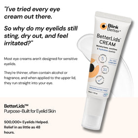 BlinkBetter ingredient label close-up highlighting oat, centella, and ceramide benefits