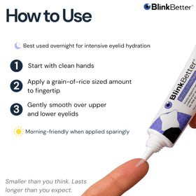 BlinkBetter label close-up showing ingredient highlights like shea butter, transparency