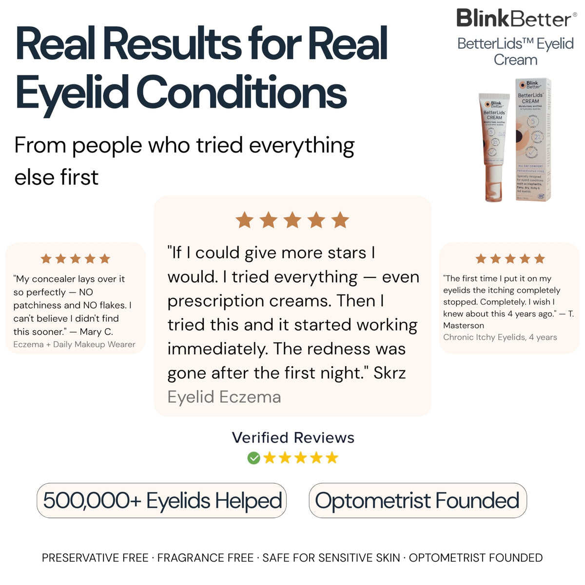 BlinkBetter cream on bathroom shelf in lifestyle setting suggesting daily routine benefit