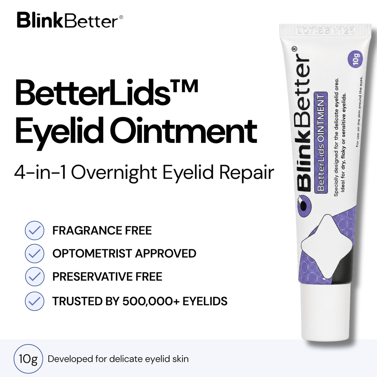 BlinkBetter open tube showing rich ointment texture, indicates deep moisturising