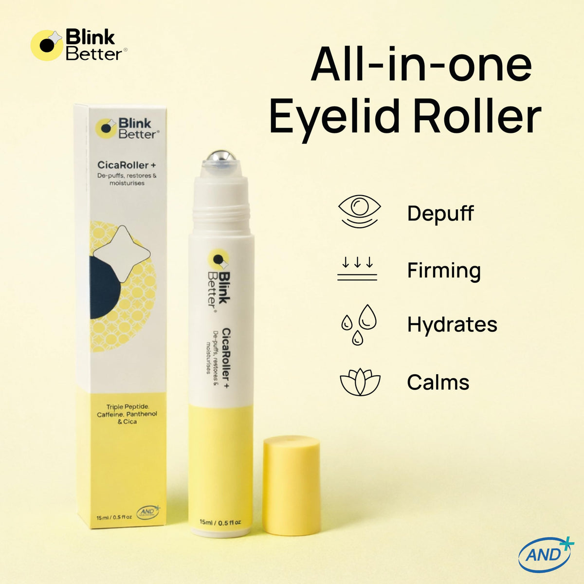 BlinkBetter metal rollerball close-up showing smooth cooling applicator