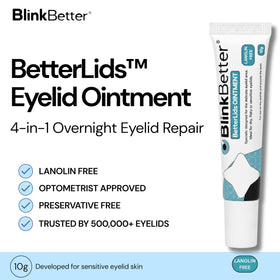 BlinkBetter tube opened with a small ointment bead showing smooth texture and ready-to-use hydration