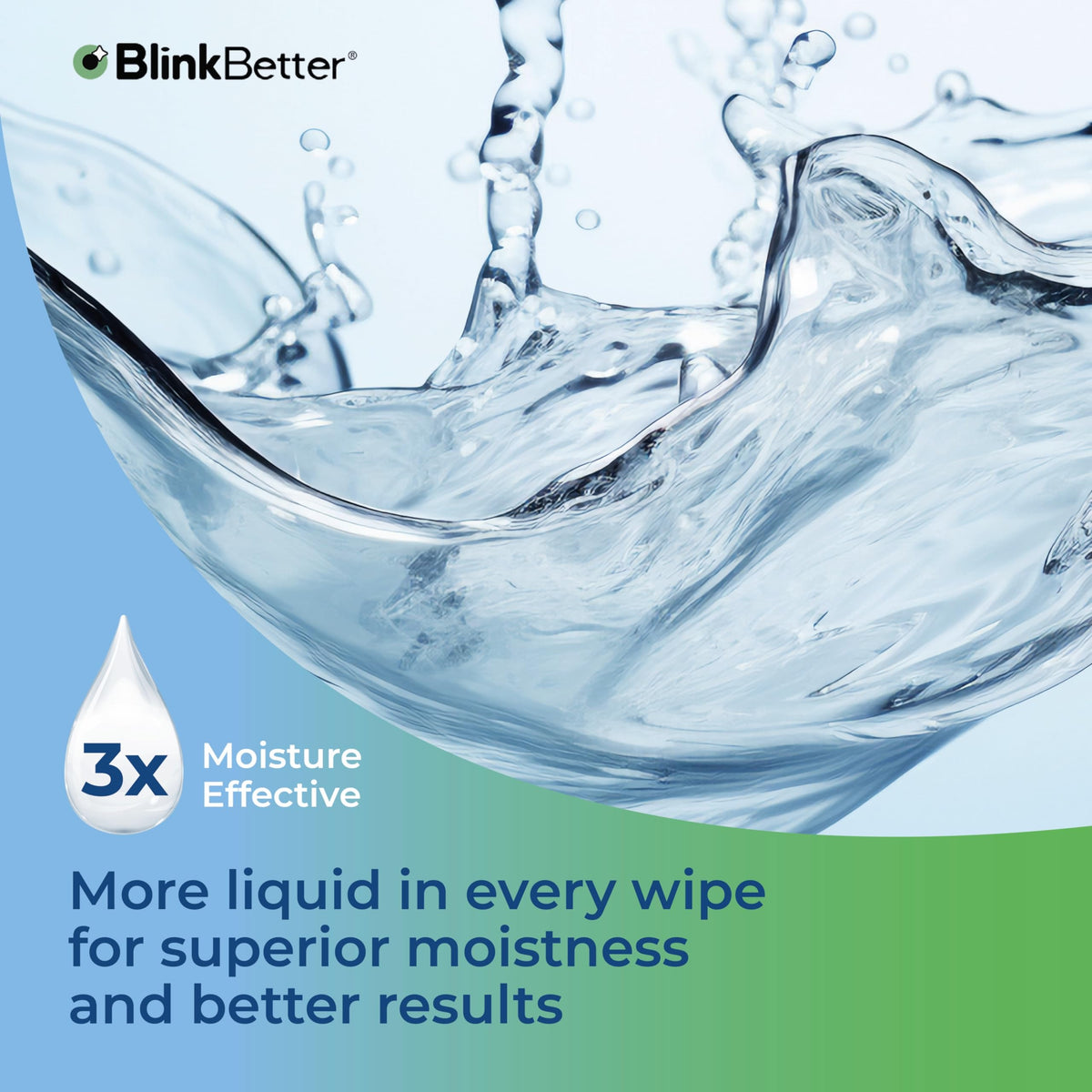 Person using BlinkBetter wipe on closed eyelid demonstrating gentle cleansing action