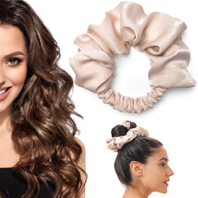 BLINKEEN front view of beige scrunchie showing soft fabric and wearable design for comfort