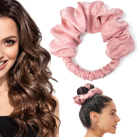 BLINKEEN front view pink scrunchie shows shape and gentle hold for no-heat styling