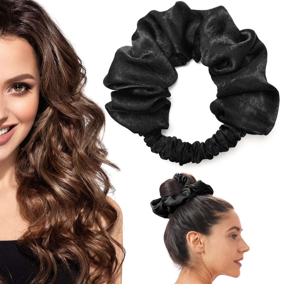 BLINKEEN front view of black scrunchie showing sleek profile and discreet styling benefit