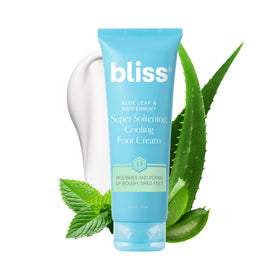 Bliss aloe and peppermint foot cream front tube showing label and size for easy identification