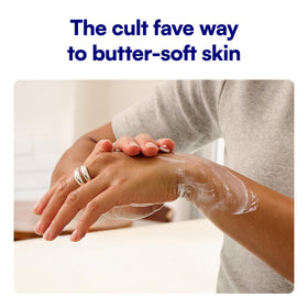 Bliss applying body butter on shoulder demonstrating smoothing and softening benefit