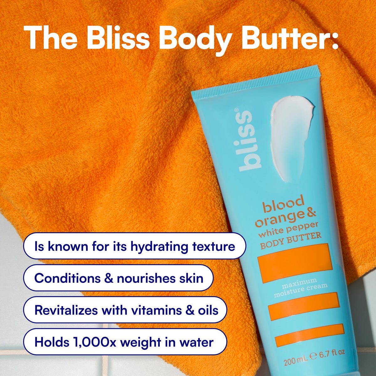 Bliss applying body butter on arm demonstrating smoothing and non-greasy finish
