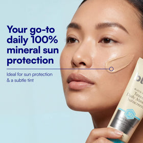 Closeup of Bliss Block Star ingredients label showing mineral UV filters