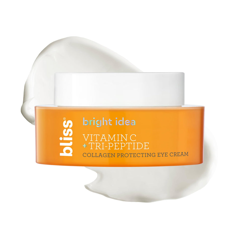 Bliss eye cream front jar showing packaging and brightening benefits