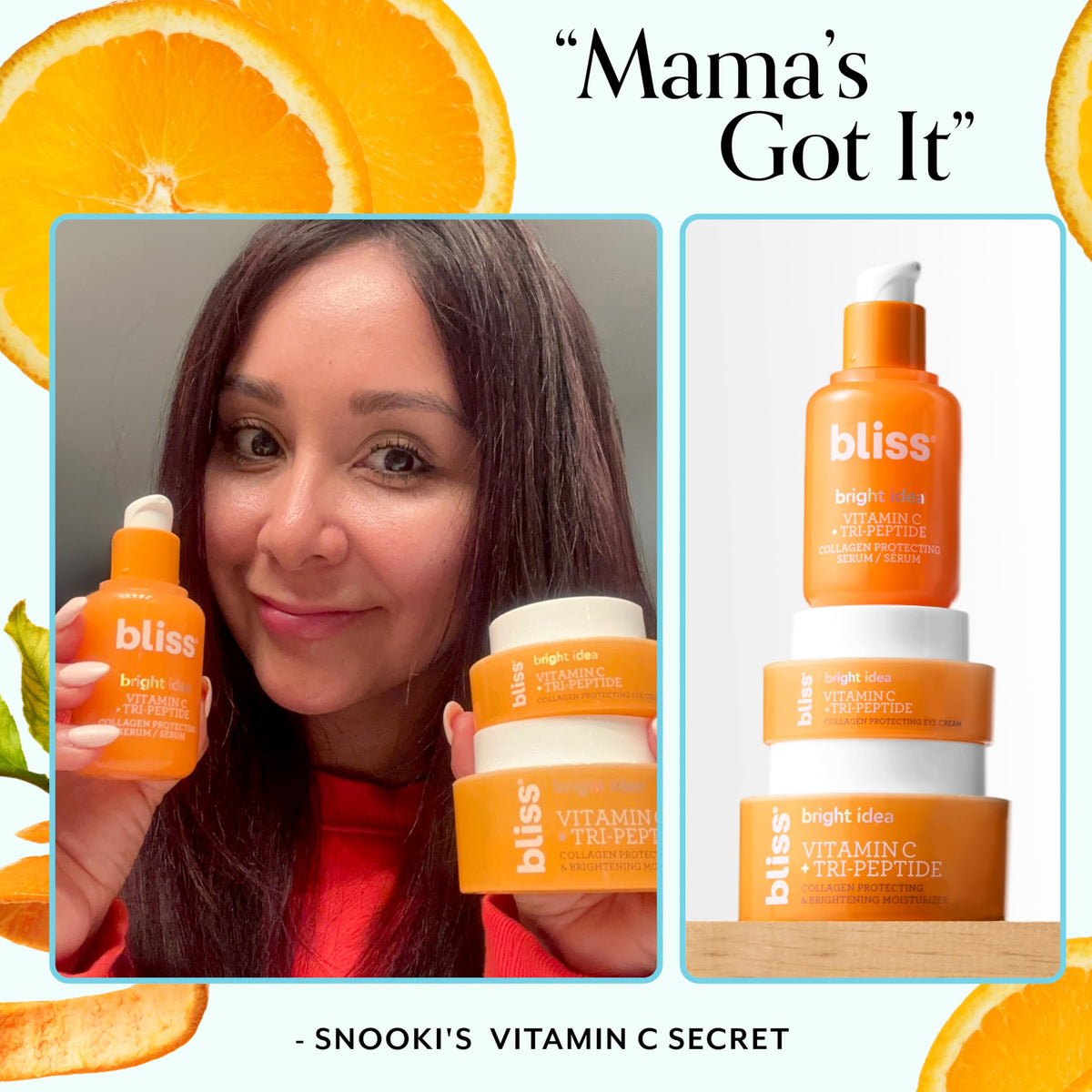 Bliss eye cream ingredient label closeup showing vitamin C and peptides