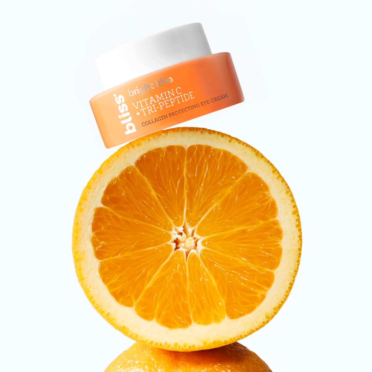 Bliss eye cream on bathroom shelf with skincare routine benefit