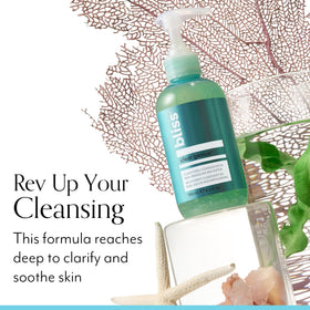 Bliss ingredient label close-up featuring salicylic acid BHA and detoxifying sea water benefit