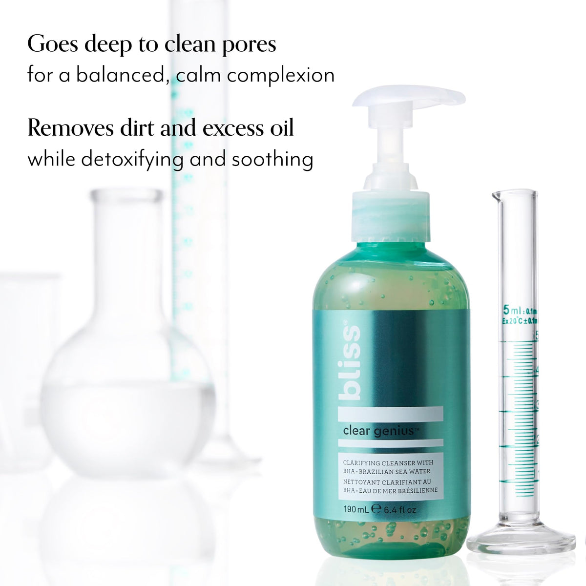 Bliss pump and cap detail highlighting ease of dispense and hygienic use benefit