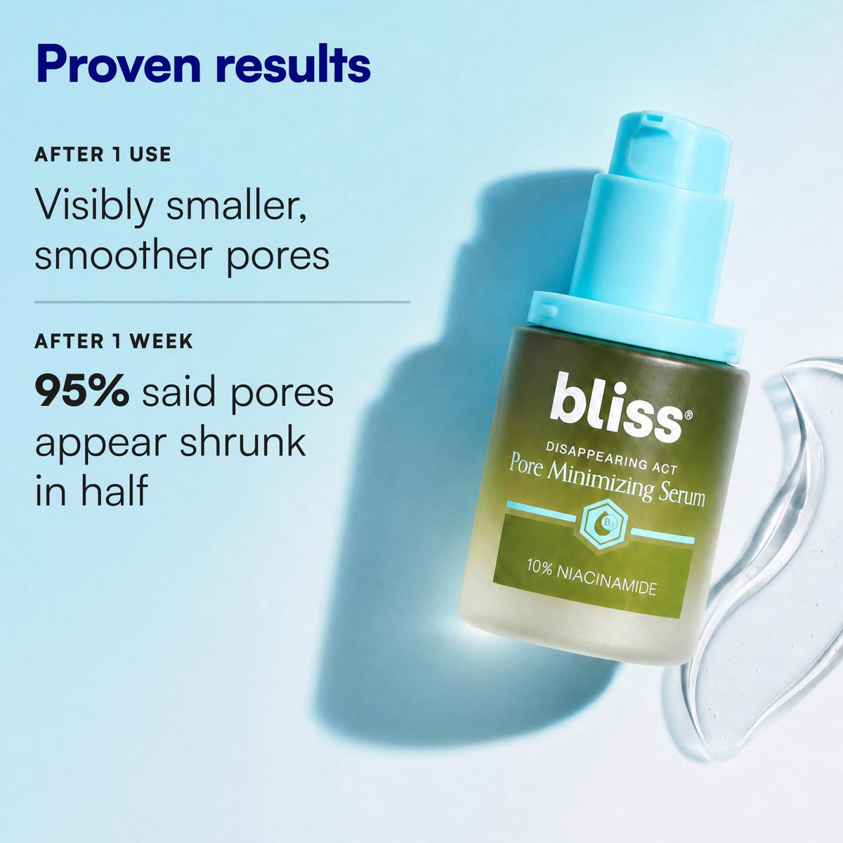 Bliss serum droplet close-up highlighting lightweight texture benefits