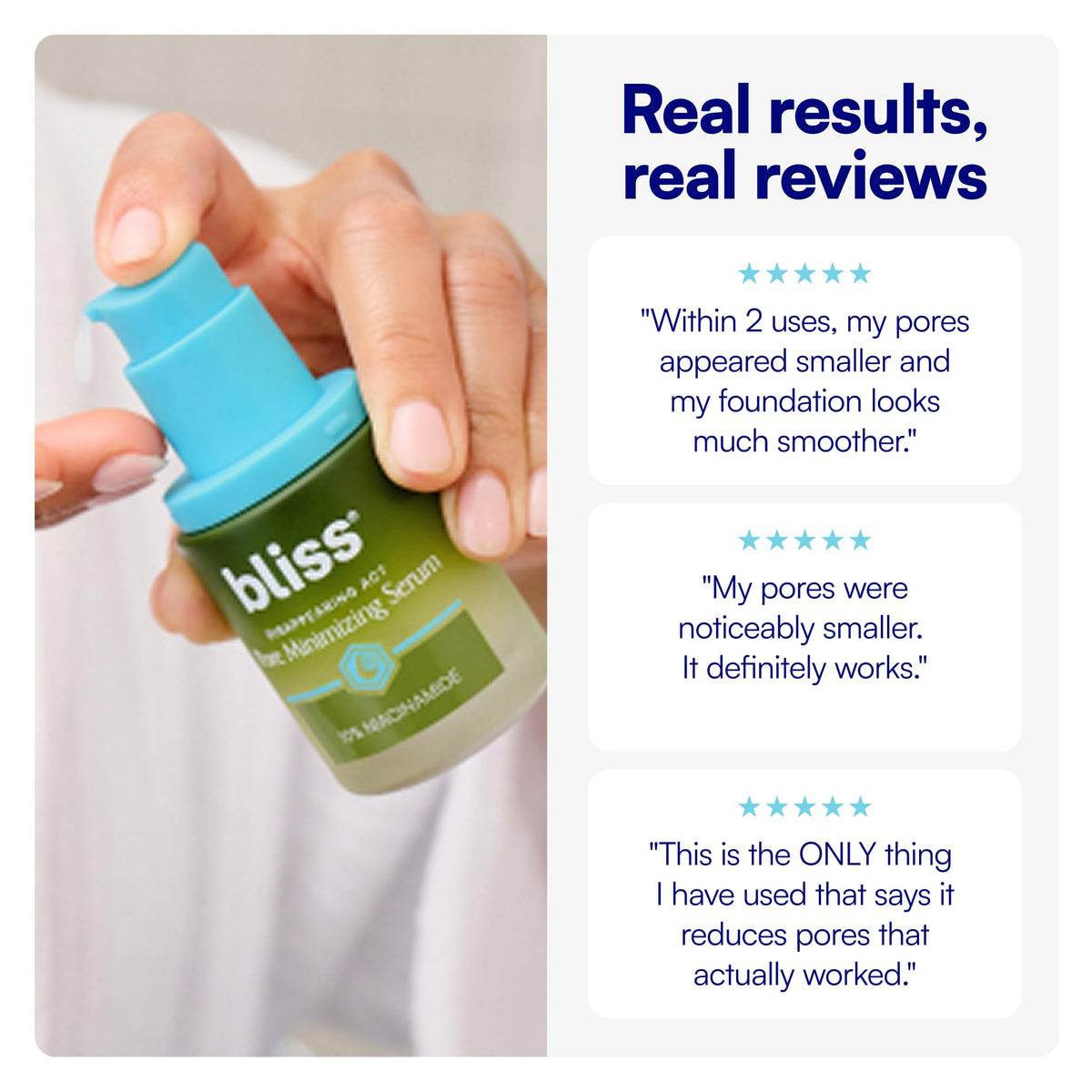 Bliss bottle beside ruler to show 1 fl oz size and travel-friendly benefit