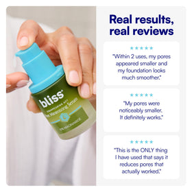 Bliss bottle beside ruler to show 1 fl oz size and travel-friendly benefit