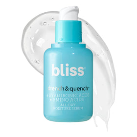 Bliss Drench & Quench front bottle showing clean packaging and product clarity benefit