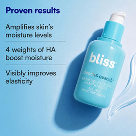 hand applying Bliss serum onto cheek demonstrating easy layering and fast absorption benefit