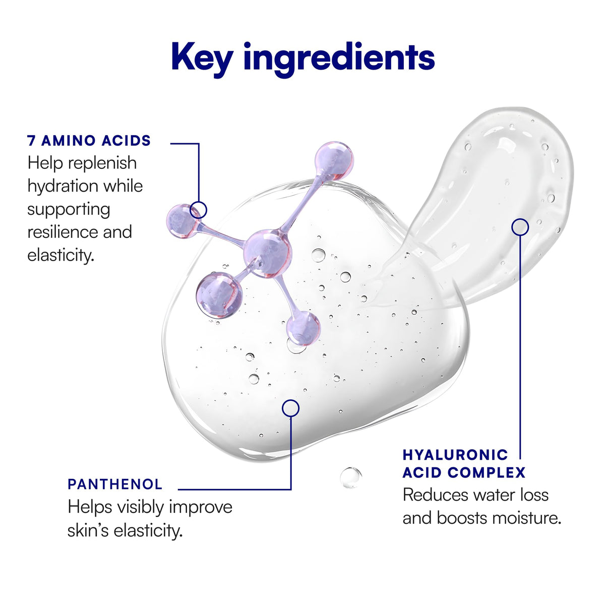 ingredients label of Bliss showing hyaluronic acid and amino acids for moisture support benefit