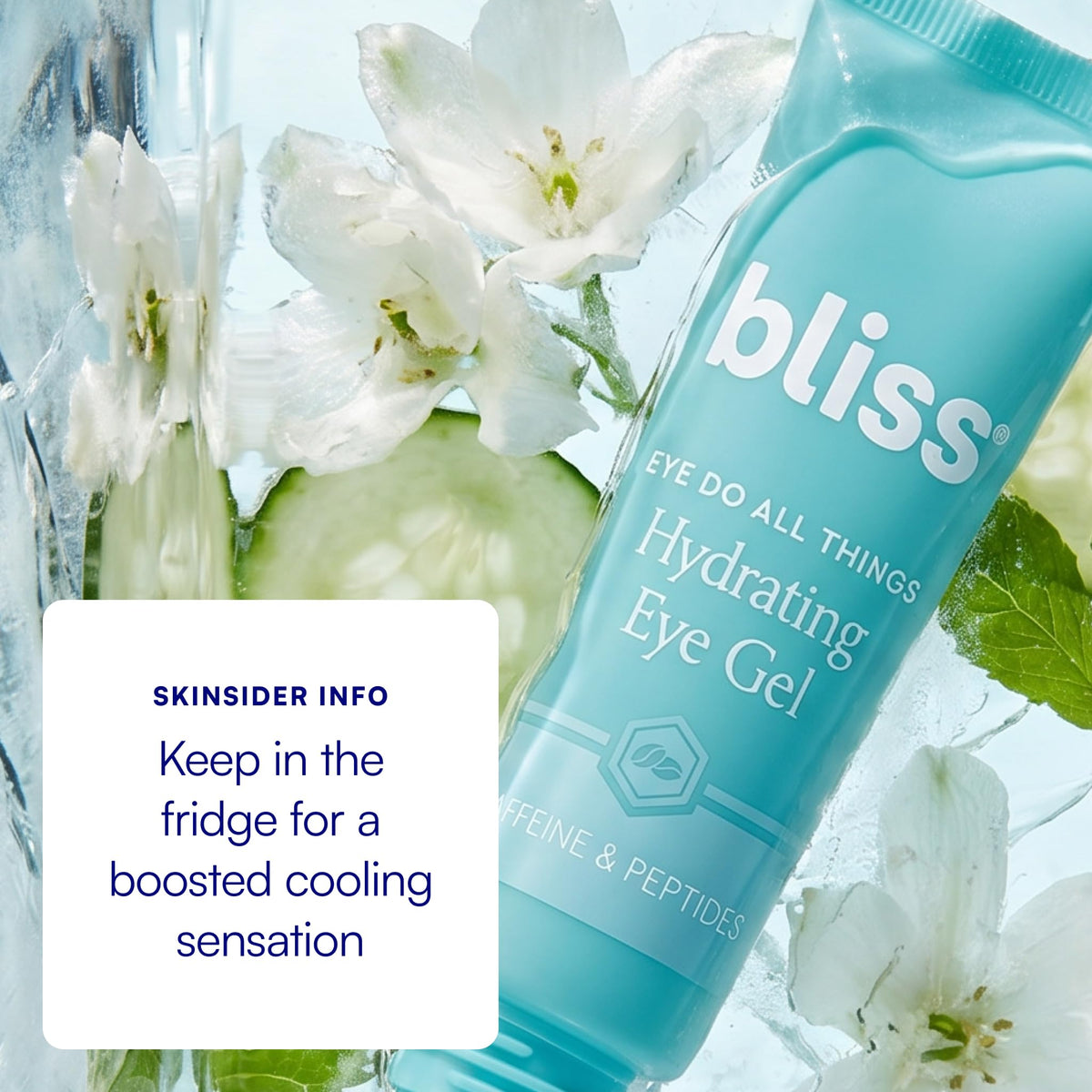 Bliss eye gel on bathroom vanity styled to show daily skincare routine benefit