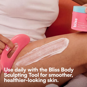 Bliss products staged on vanity for spa-like routine and relaxing benefit