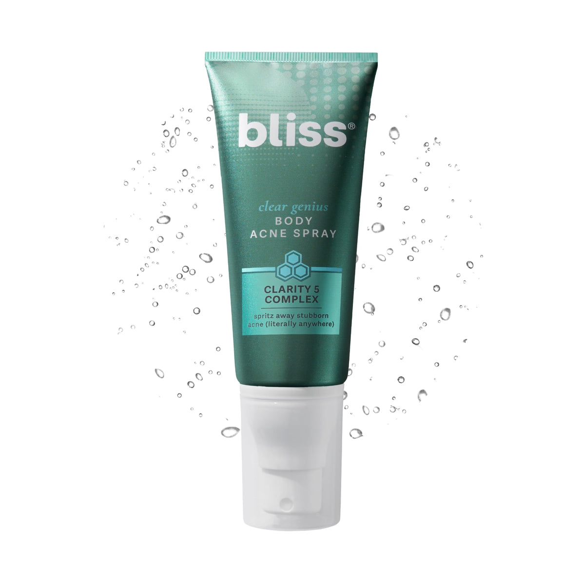 bliss front packaging showing bottle and label for clear body acne treatment