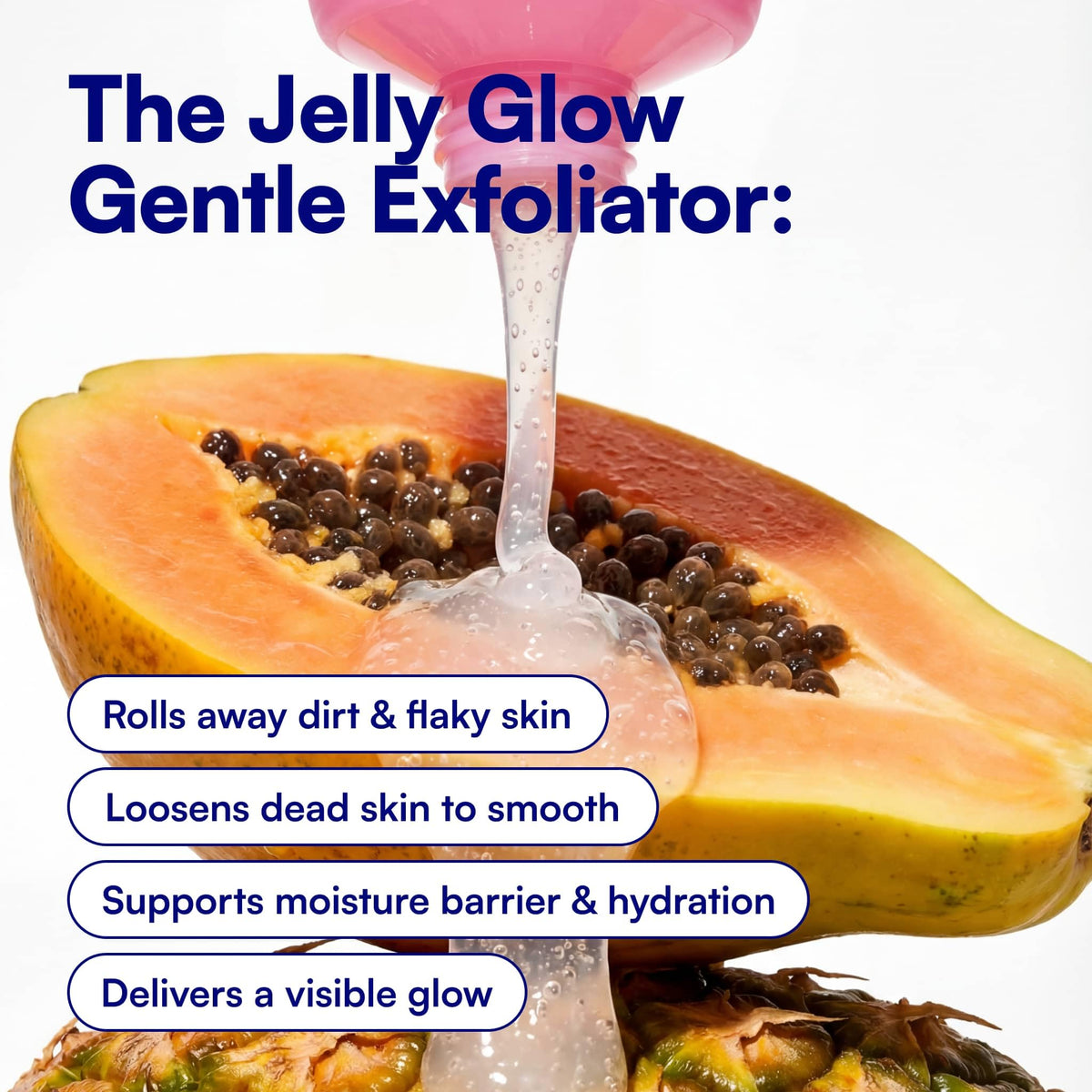 Hand demonstrating Bliss jelly massage to reveal rolling action and lifted flakes