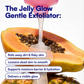 Hand demonstrating Bliss jelly massage to reveal rolling action and lifted flakes