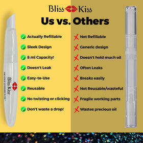 Bliss Kiss pen held in hand illustrating compact size and one-handed control