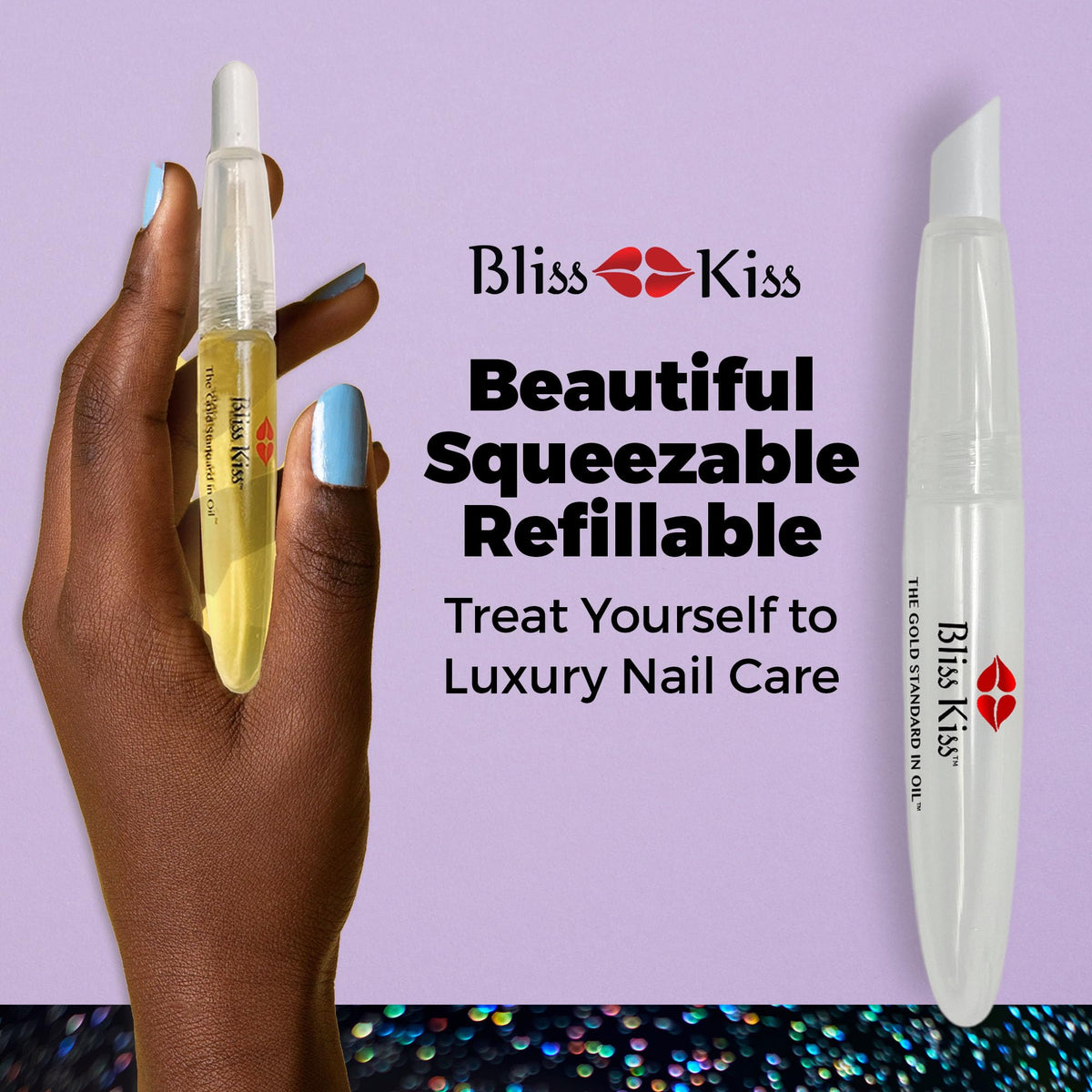Bliss Kiss pens inside travel bag showing portable, leak-free convenience