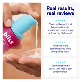 Bliss ingredient label view emphasizing niacinamide, hyaluronic acid benefits