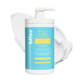 Bliss front jar showing lemon and sage scent and large 32 fl oz size benefit