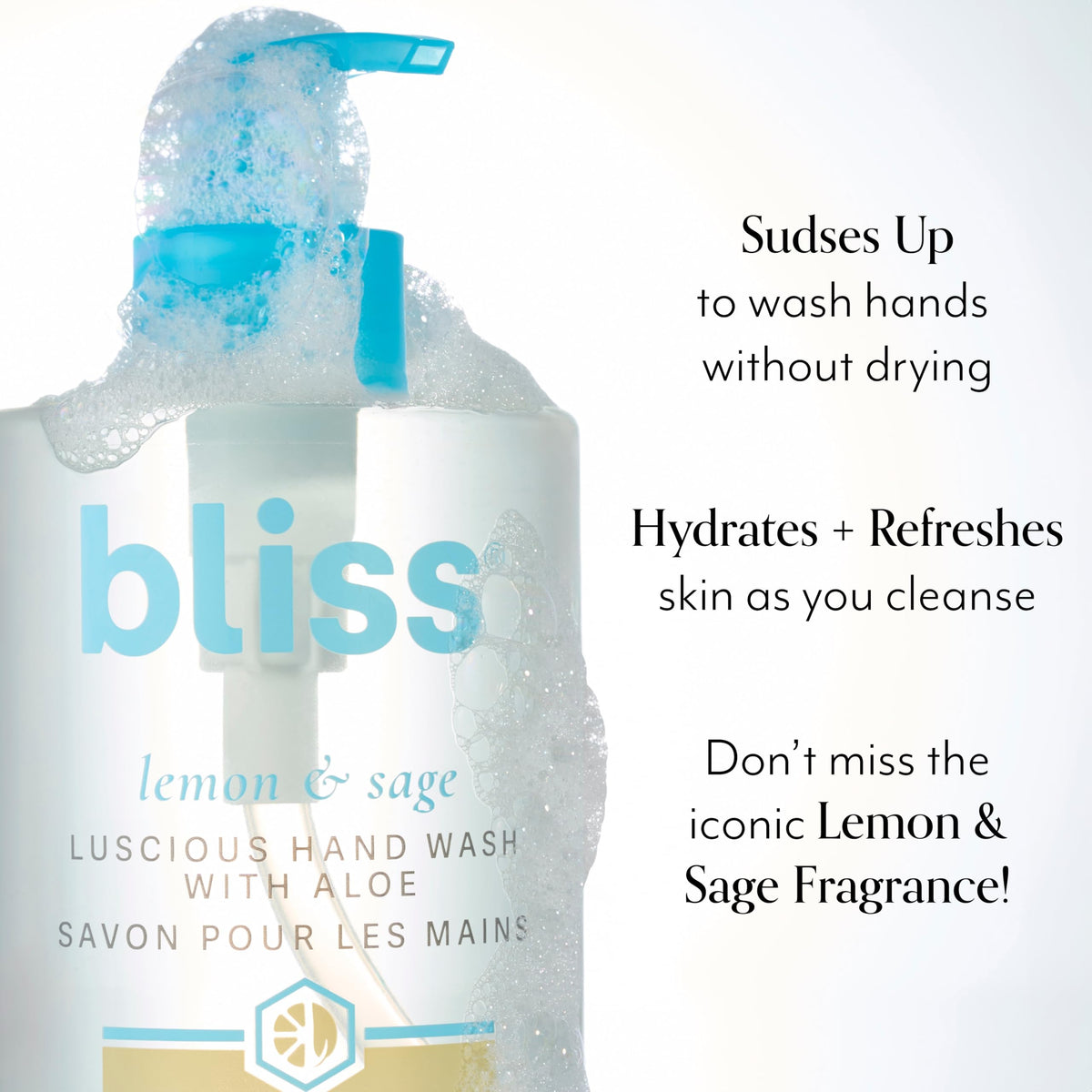 bliss pump dispensing soap demonstrating easy one-handed use benefit