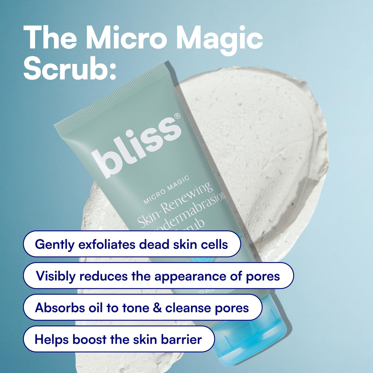 Bliss Micro Magic open jar revealing scrub texture for visible exfoliant effectiveness