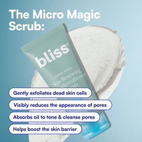 Bliss Micro Magic open jar revealing scrub texture for visible exfoliant effectiveness